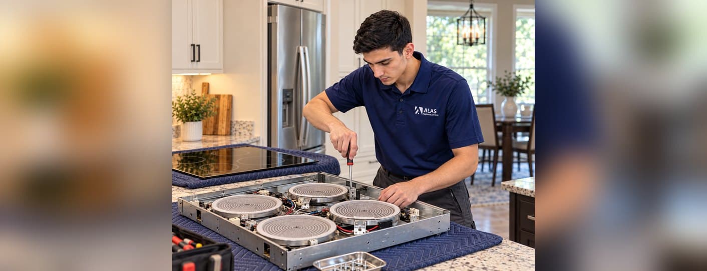 ALAS technician repairing the radiant elements of a glass cooktop