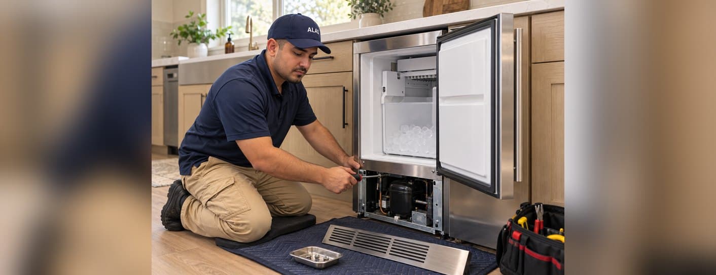 ALAS technician servicing a built-in undercounter ice machine